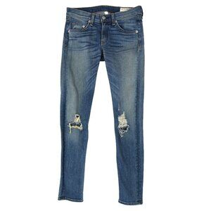 Rag & Bone Skinny Jeans 24 Distressed Tinted Denim Ripped Knees Minimalist Stree